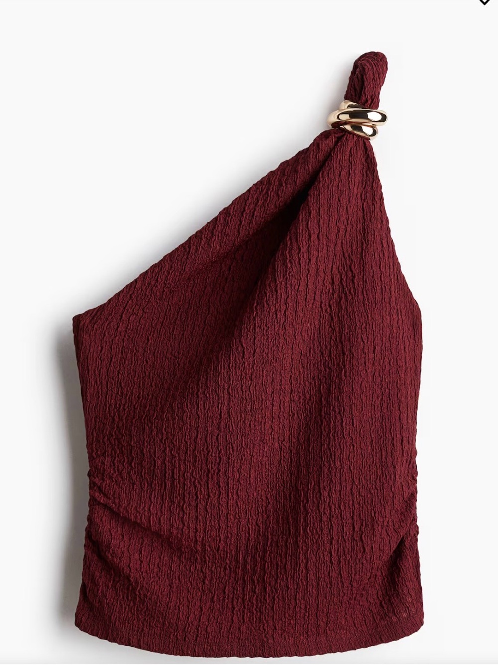 One-Shoulder Burgundy Knit Top with Gold Ring